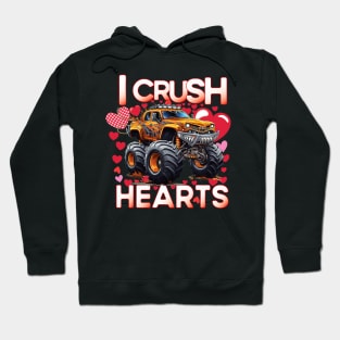 I Crush Hearts Monster Truck Toddler Boys Valentines Day Hoodie